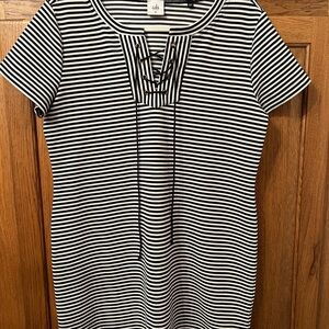 CAbi Black and White Striped Dress